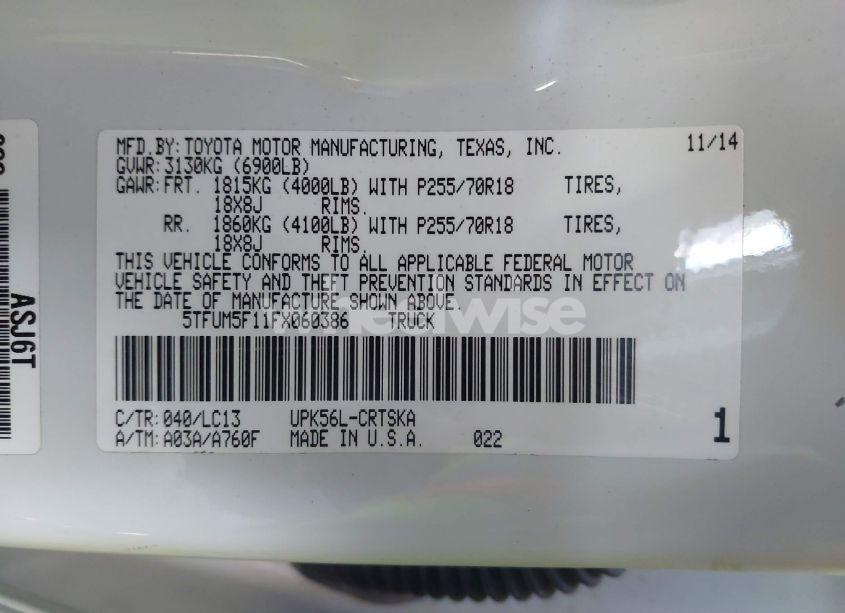 Photo 9 of 2015 Toyota Tundra SR 4.6L V8 (VIN 5TFUM5F11FX060386)