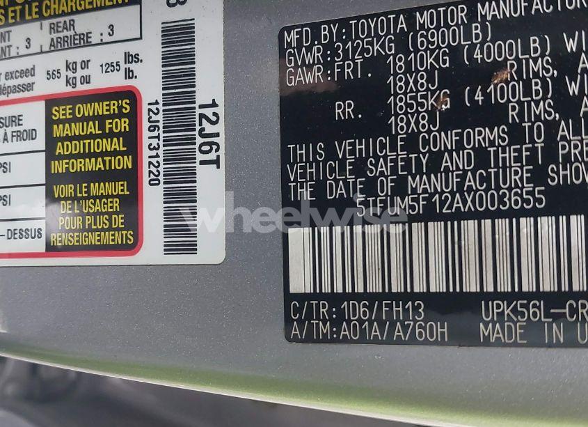Photo 9 of 2010 Toyota Tundra GRADE 4.6L V8 (VIN 5TFUM5F12AX003655)