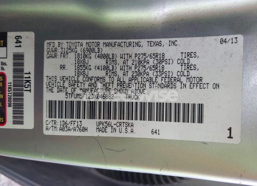 Photo 9 of 2013 Toyota Tundra GRADE 4.6L V8 (VIN 5TFUM5F12DX046882)