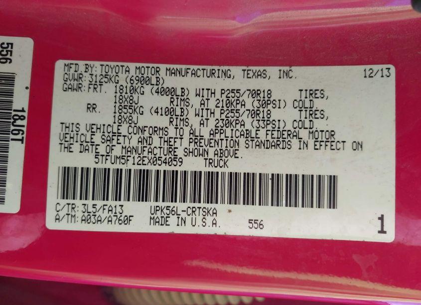 Photo 9 of 2014 Toyota Tundra SR 4.6L V8 (VIN 5TFUM5F12EX054059)