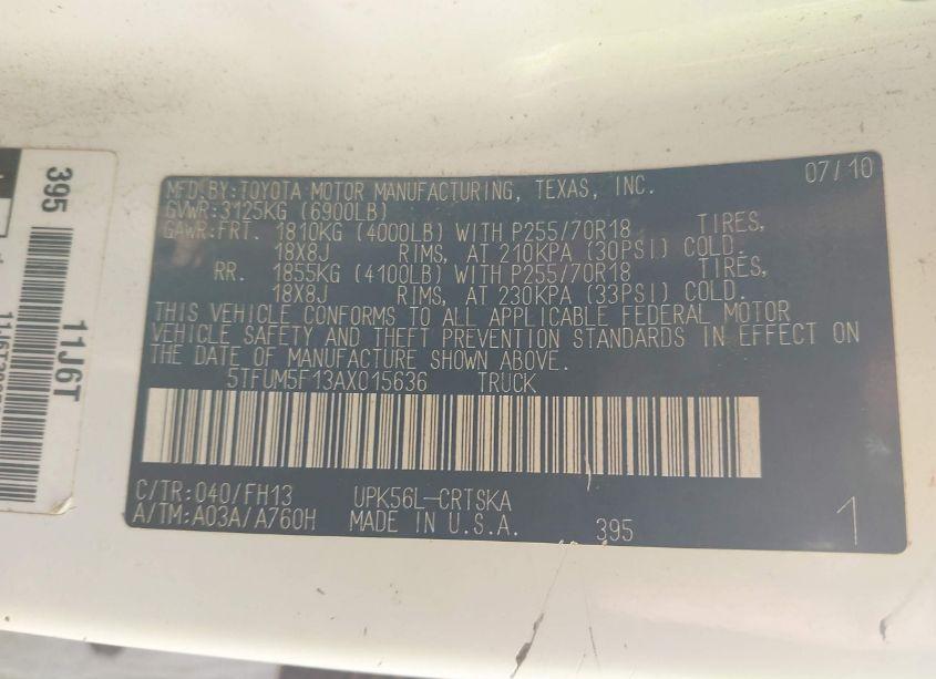 Photo 9 of 2010 Toyota Tundra GRADE 4.6L V8 (VIN 5TFUM5F13AX015636)