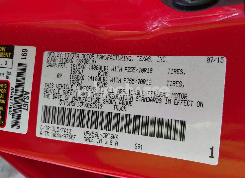 Photo 9 of 2015 Toyota Tundra SR 4.6L V8 (VIN 5TFUM5F13FX063919)