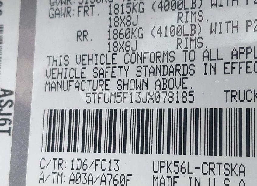 Photo 9 of 2018 Toyota Tundra SR5 4.6L V8 (VIN 5TFUM5F13JX078185)