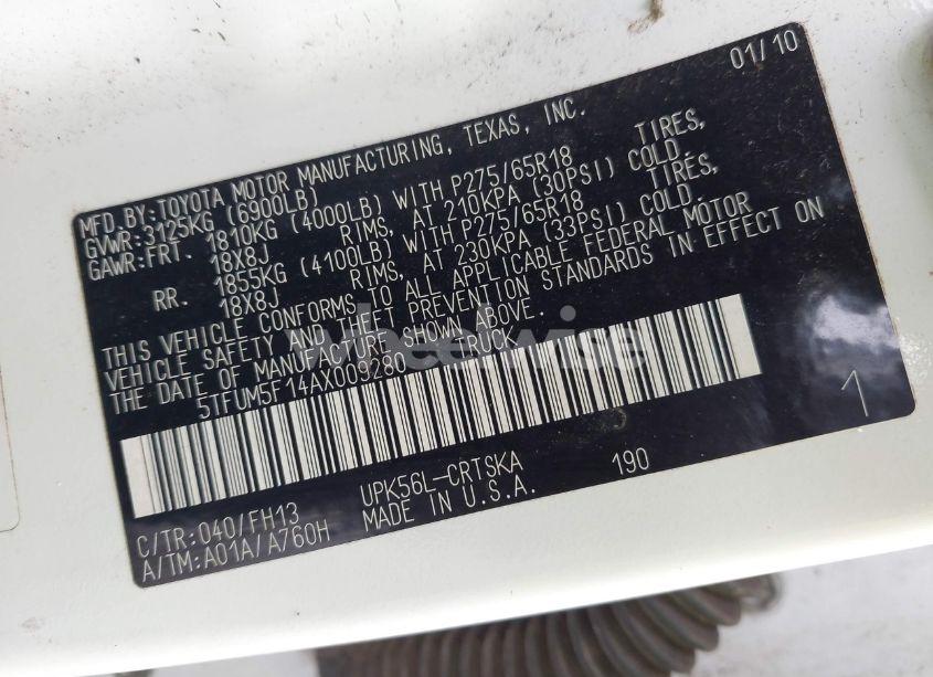 Photo 9 of 2010 Toyota Tundra GRADE 4.6L V8 (VIN 5TFUM5F14AX009280)