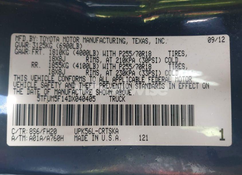 Photo 12 of 2013 Toyota Tundra GRADE 4.6L V8 (VIN 5TFUM5F14DX040405)