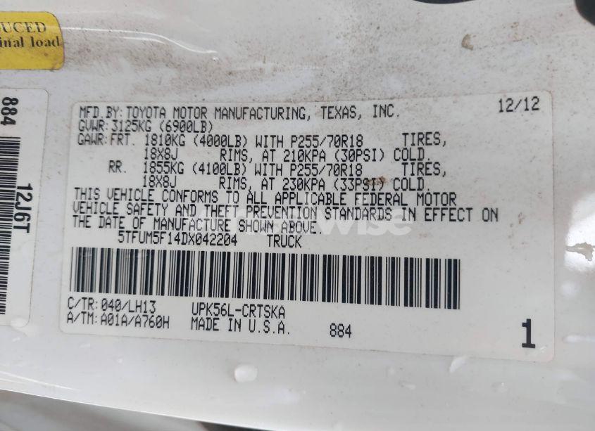 Photo 9 of 2013 Toyota Tundra GRADE 4.6L V8 (VIN 5TFUM5F14DX042204)