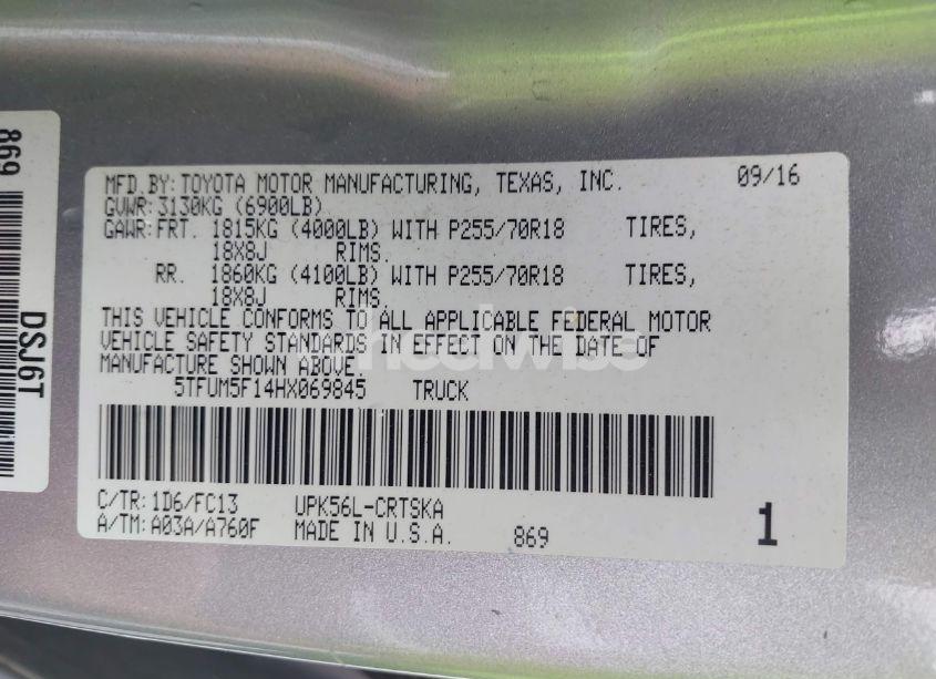Photo 9 of 2017 Toyota Tundra SR5 4.6L V8 (VIN 5TFUM5F14HX069845)