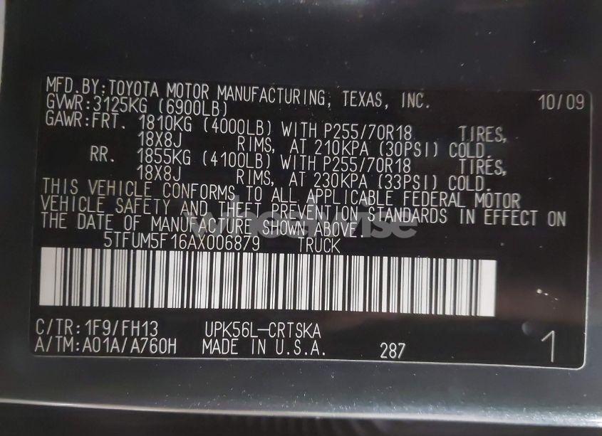 Photo 9 of 2010 Toyota Tundra GRADE 4.6L V8 (VIN 5TFUM5F16AX006879)