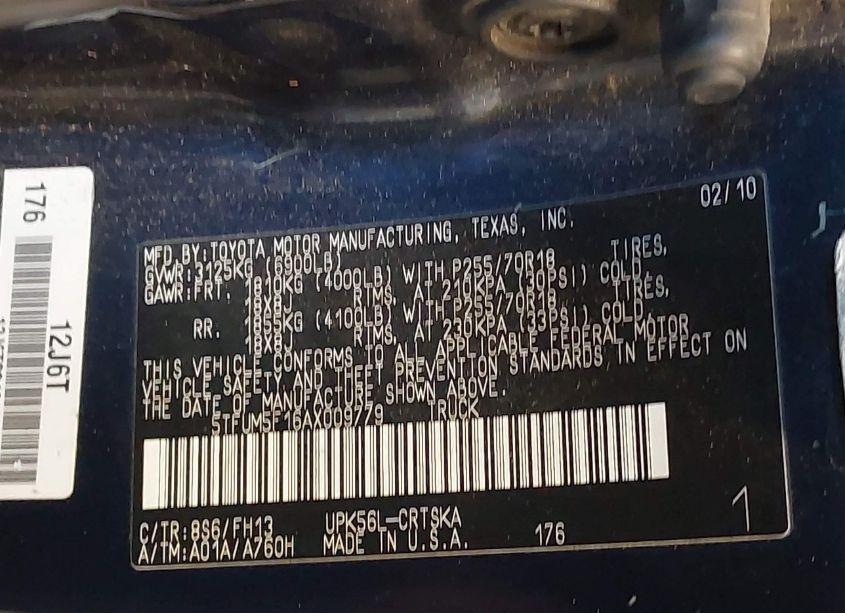 Photo 9 of 2010 Toyota Tundra GRADE 4.6L V8 (VIN 5TFUM5F16AX009779)