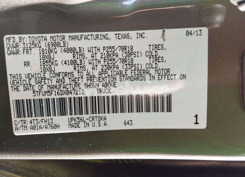 Photo 9 of 2013 Toyota Tundra GRADE 4.6L V8 (VIN 5TFUM5F16DX047212)