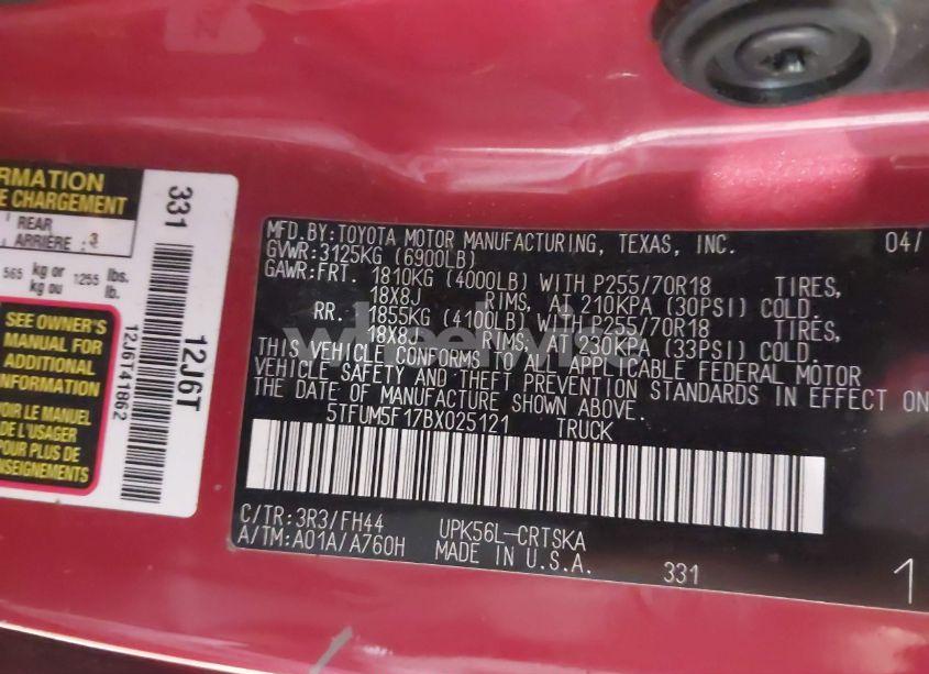 Photo 9 of 2011 Toyota Tundra GRADE 4.6L V8 (VIN 5TFUM5F17BX025121)