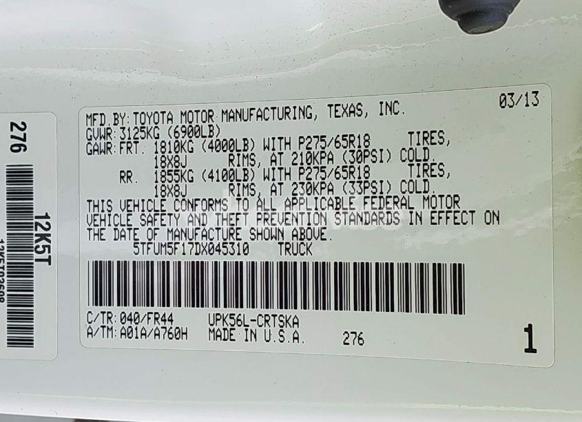 Photo 9 of 2013 Toyota Tundra GRADE 4.6L V8 (VIN 5TFUM5F17DX045310)