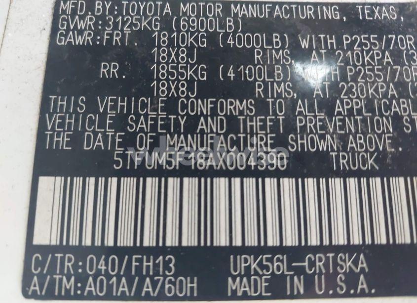 Photo 9 of 2010 Toyota Tundra GRADE 4.6L V8 (VIN 5TFUM5F18AX004390)