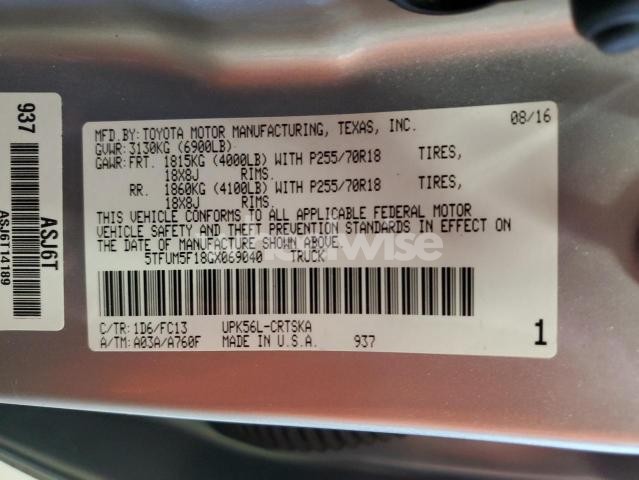 Photo 11 of 2016 TOYOTA TUNDRA DOUBLE CAB SR (VIN 5TFUM5F18GX069040)