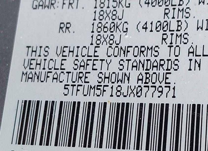 Photo 9 of 2018 Toyota Tundra SR5 4.6L V8 (VIN 5TFUM5F18JX077971)