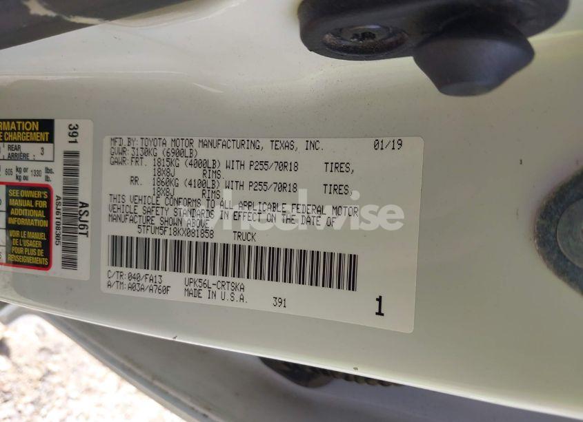 Photo 9 of 2019 Toyota Tundra SR 4.6L V8 (VIN 5TFUM5F18KX081858)