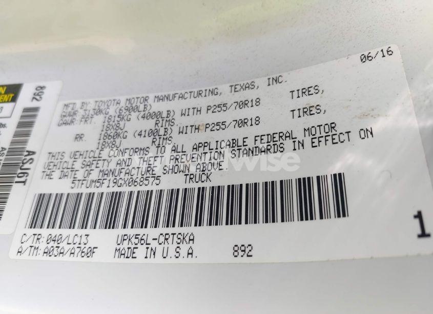 Photo 9 of 2016 Toyota Tundra SR 4.6L V8 (VIN 5TFUM5F19GX068575)