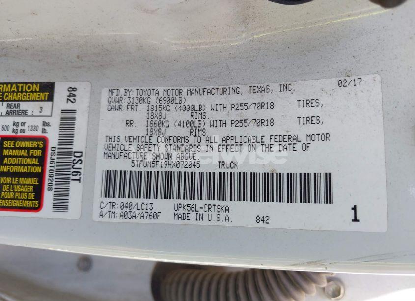 Photo 9 of 2017 Toyota Tundra SR 4.6L V8 (VIN 5TFUM5F19HX072045)