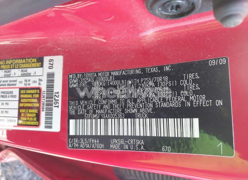 Photo 9 of 2010 Toyota Tundra GRADE 4.6L V8 (VIN 5TFUM5F1XAX005363)