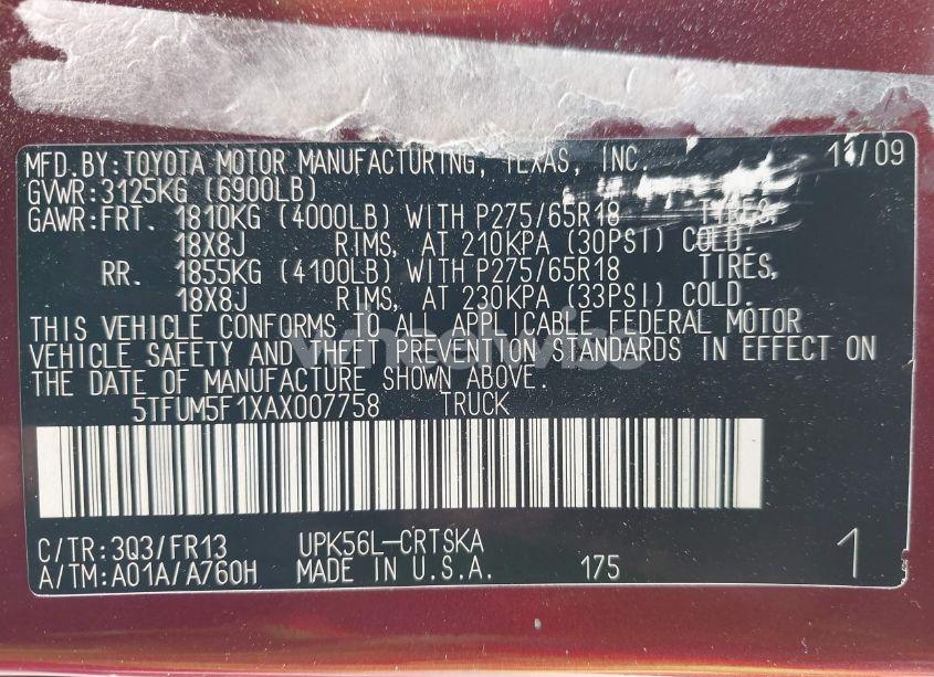 Photo 9 of 2010 Toyota Tundra GRADE 4.6L V8 (VIN 5TFUM5F1XAX007758)