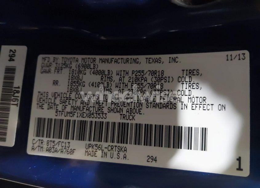 Photo 9 of 2014 Toyota Tundra DOUBLE CAB SR/DOUBLE CAB SR5 (VIN 5TFUM5F1XEX053533)