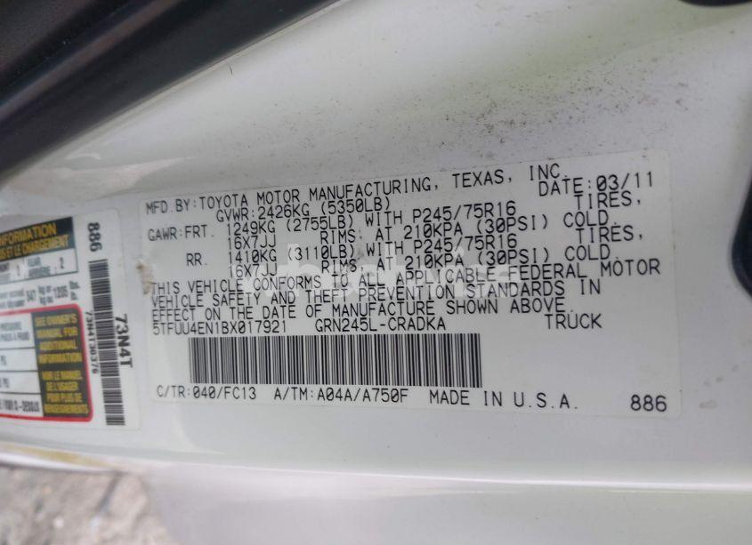 Photo 9 of 2011 Toyota Tacoma ACCESS CAB (VIN 5TFUU4EN1BX017921)