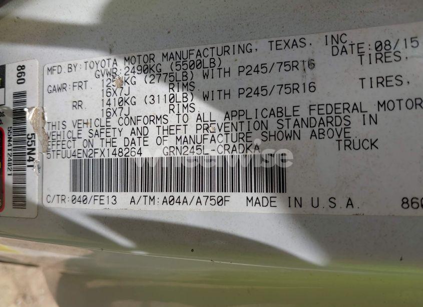 Photo 9 of 2015 Toyota Tacoma BASE V6/TRD PRO (VIN 5TFUU4EN2FX148264)