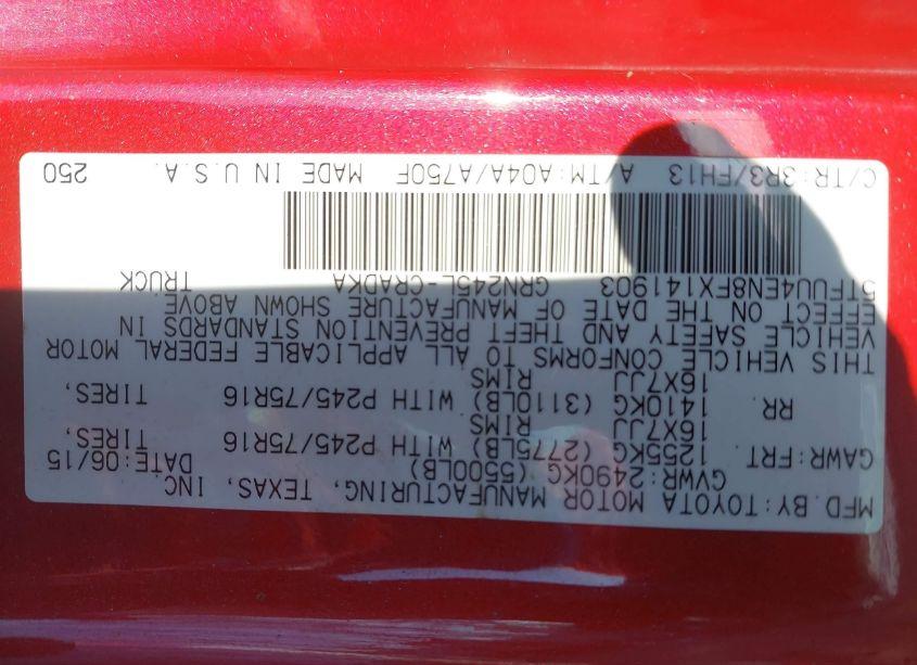 Photo 9 of 2015 Toyota Tacoma BASE V6 (VIN 5TFUU4EN8FX141903)