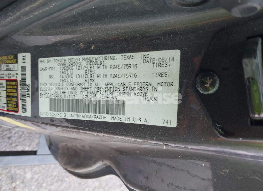 Photo 9 of 2014 Toyota Tacoma BASE V6 (VIN 5TFUU4EN9EX107113)