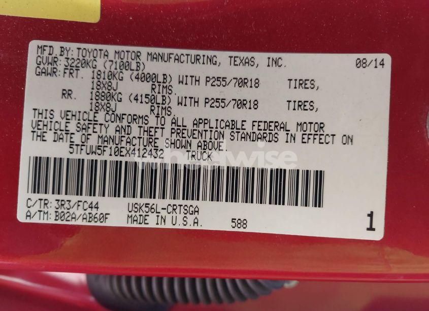 Photo 9 of 2014 Toyota Tundra SR5 5.7L V8 (VIN 5TFUW5F10EX412432)