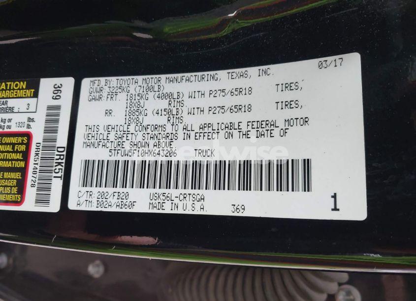 Photo 9 of 2017 Toyota Tundra SR5 5.7L V8 (VIN 5TFUW5F10HX643206)