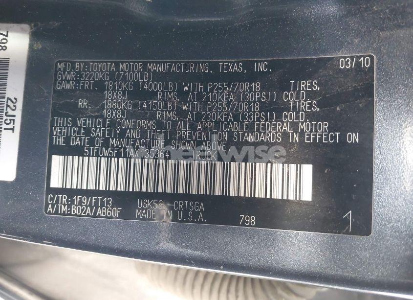 Photo 9 of 2010 Toyota Tundra GRADE 5.7L V8 (VIN 5TFUW5F11AX135364)