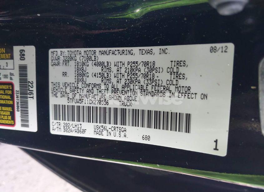 Photo 9 of 2012 Toyota Tundra GRADE 5.7L V8 (VIN 5TFUW5F11CX270556)