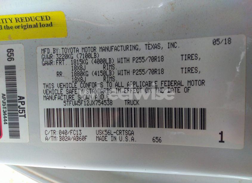 Photo 9 of 2018 Toyota Tundra SR5 5.7L V8 (VIN 5TFUW5F12JX754538)