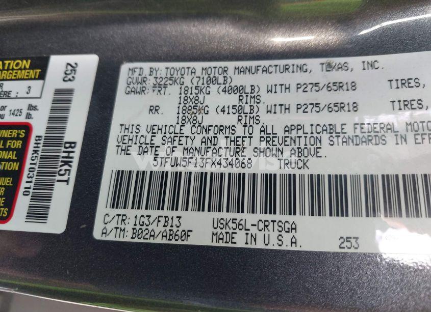 Photo 9 of 2015 Toyota Tundra SR5 5.7L V8 (VIN 5TFUW5F13FX434068)