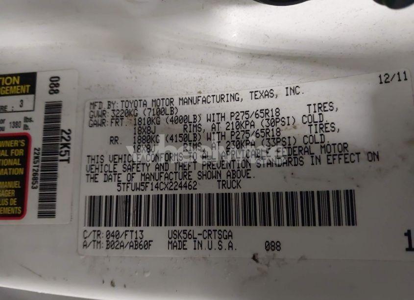 Photo 9 of 2012 Toyota Tundra GRADE 5.7L V8 (VIN 5TFUW5F14CX224462)