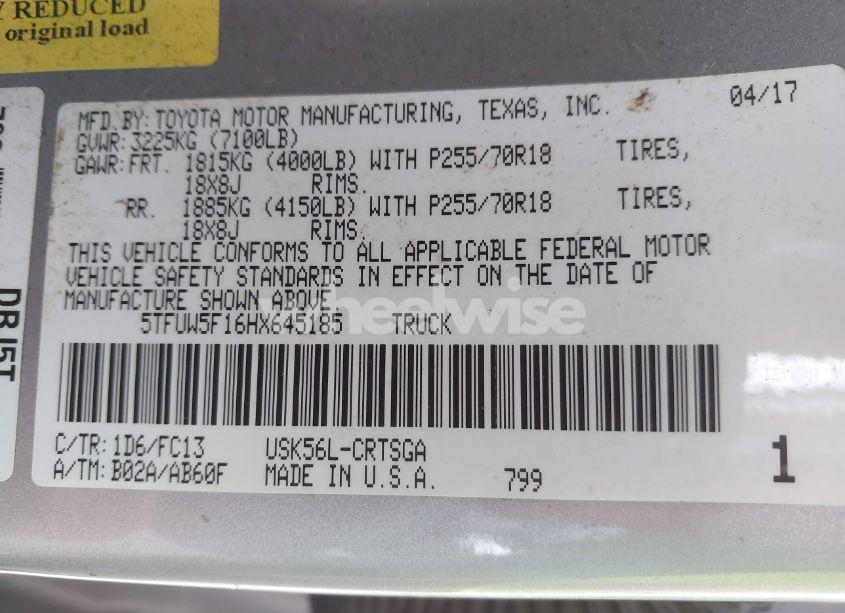 Photo 9 of 2017 Toyota Tundra SR5 5.7L V8 (VIN 5TFUW5F16HX645185)