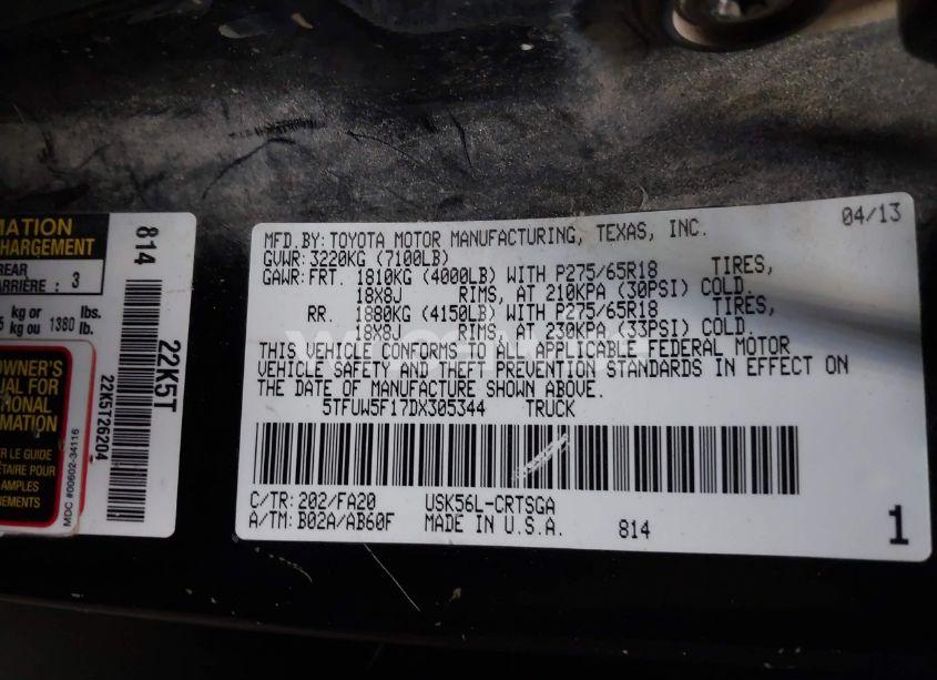 Photo 9 of 2013 Toyota Tundra DOUBLE CAB SR5 (VIN 5TFUW5F17DX305344)