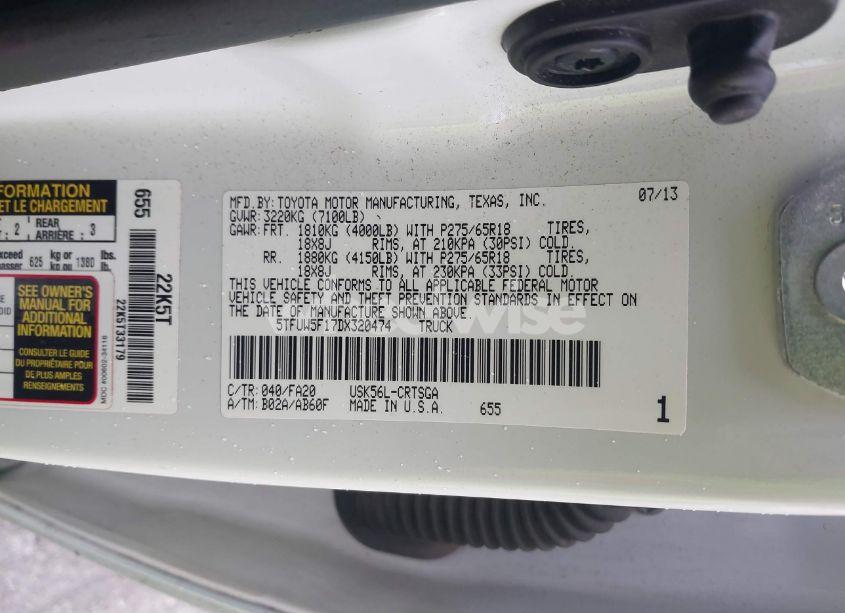 Photo 9 of 2013 Toyota Tundra DOUBLE CAB SR5 (VIN 5TFUW5F17DX320474)