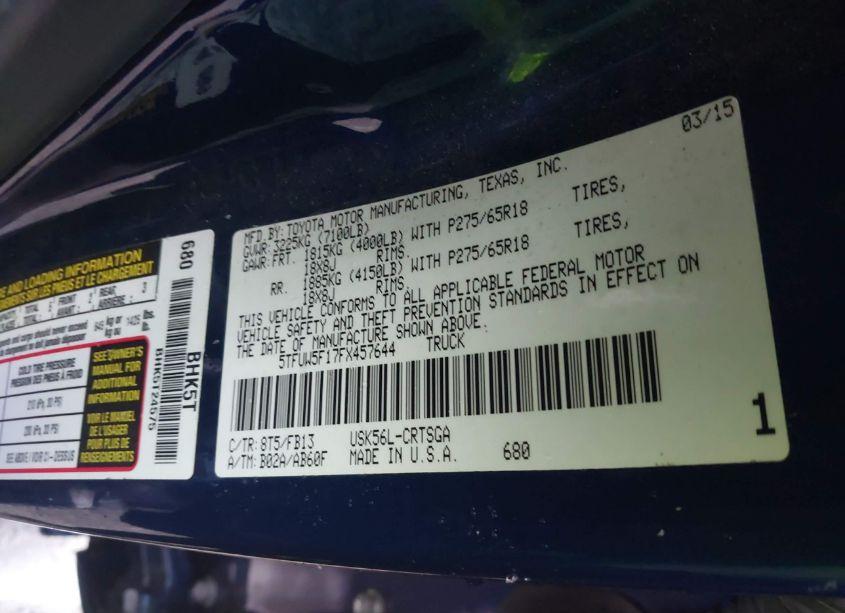 Photo 9 of 2015 Toyota Tundra SR5 5.7L V8 (VIN 5TFUW5F17FX457644)