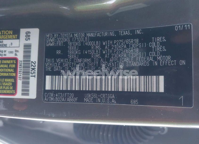 Photo 9 of 2011 Toyota Tundra GRADE 5.7L V8 (VIN 5TFUW5F18BX186846)