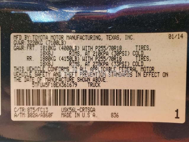 Photo 10 of 2014 TOYOTA TUNDRA DOUBLE CAB SR (VIN 5TFUW5F18EX361679)