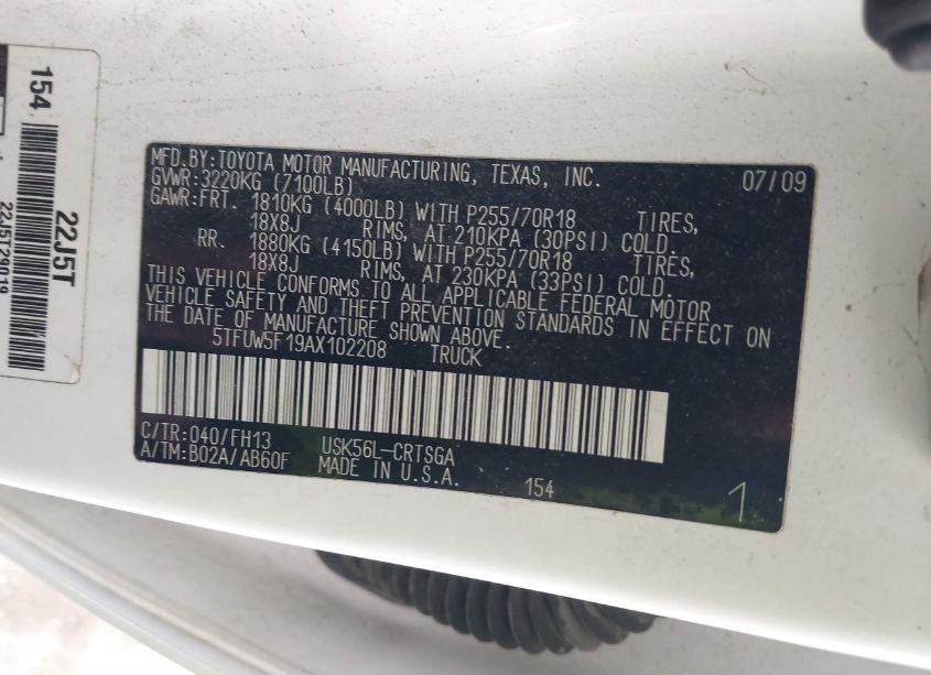 Photo 9 of 2010 Toyota Tundra GRADE 5.7L V8 (VIN 5TFUW5F19AX102208)