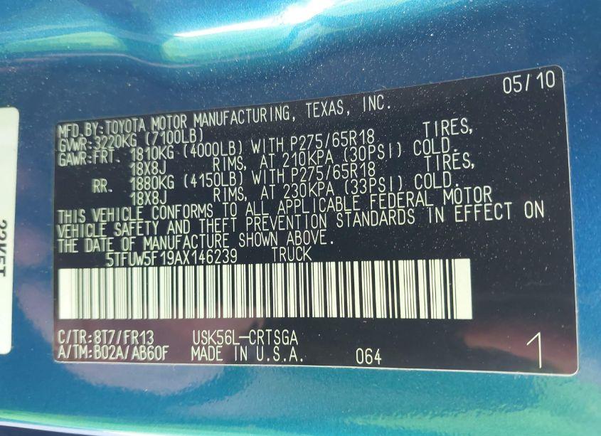 Photo 9 of 2010 Toyota Tundra GRADE 5.7L V8 (VIN 5TFUW5F19AX146239)