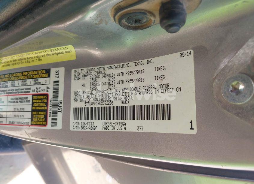 Photo 9 of 2014 Toyota Tundra SR 5.7L V8/SR5 5.7L V8 (VIN 5TFUW5F19EX392200)