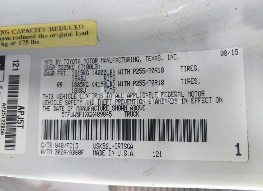 Photo 9 of 2016 Toyota Tundra SR5 5.7L V8 (VIN 5TFUW5F1XGX489845)