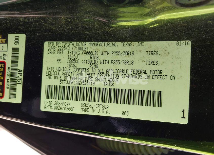 Photo 9 of 2016 Toyota Tundra SR5 5.7L V8 (VIN 5TFUW5F1XGX525419)