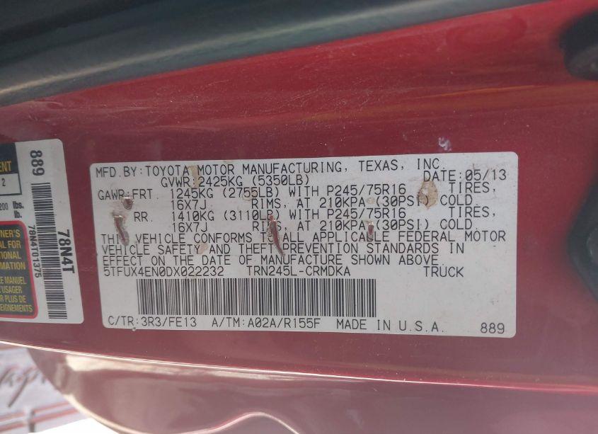 Photo 9 of 2013 Toyota Tacoma BASE (M5) (VIN 5TFUX4EN0DX022232)