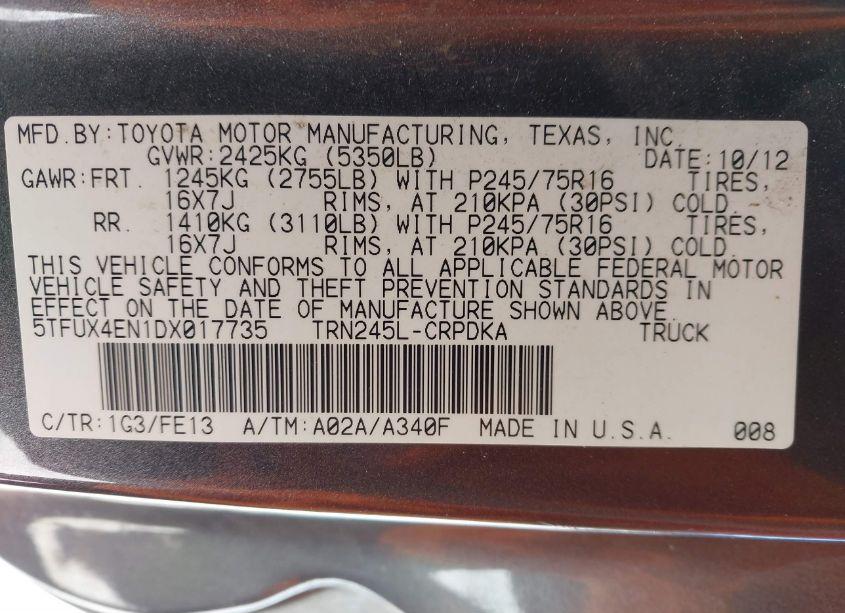 Photo 9 of 2013 Toyota Tacoma (VIN 5TFUX4EN1DX017735)