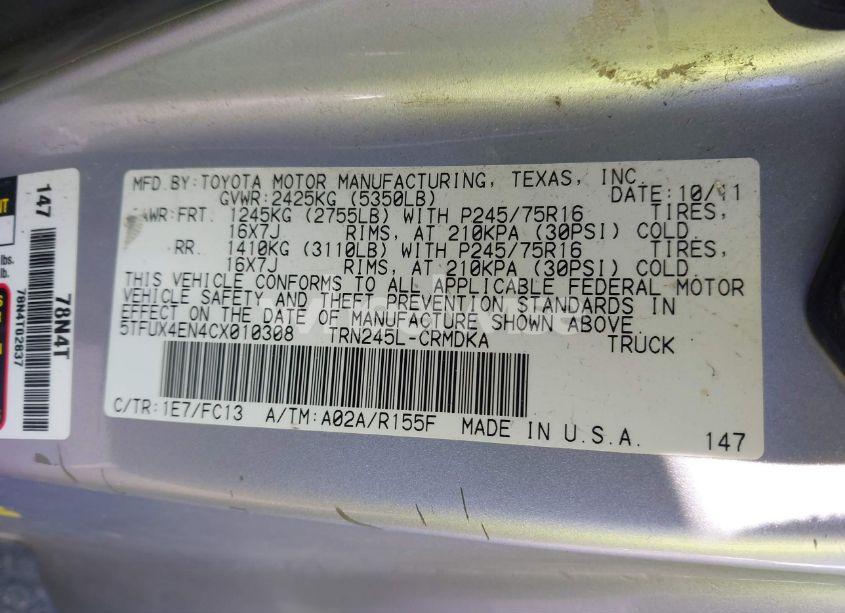 Photo 9 of 2012 Toyota Tacoma ACCESS CAB (VIN 5TFUX4EN4CX010308)